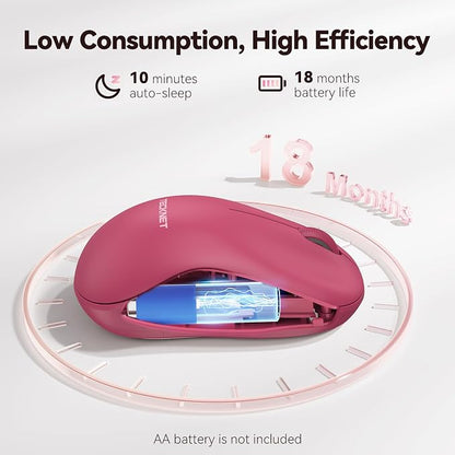 TECKNET Wireless Mouse for Laptop, 2.4G Silent Computer Mouse Quiet Click with 5 DPI Levels,Contoured Grip,Small Portable 30 Months Battery Cordless Mice for PC, Chromebook, Mac - Dark red