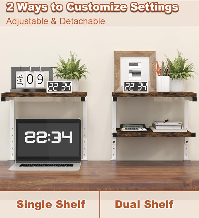 Mondazie Clamp on Desk Organizer Shelf, Heavy-Duty Desk Extender Side Table with 2-Tier Adjustable Storage Shelves for Desktop Accessories, Gaming Devices, White