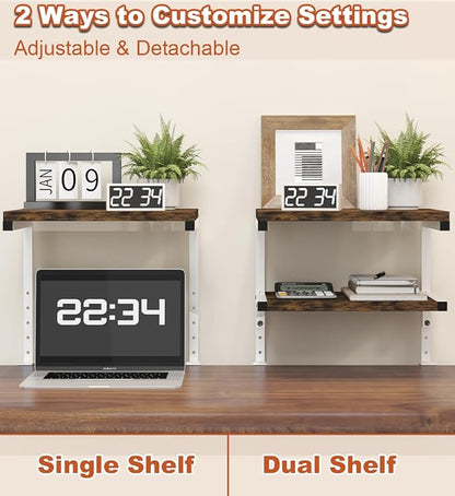 Mondazie Clamp on Desk Organizer Shelf, Heavy-Duty Desk Extender Side Table with 2-Tier Adjustable Storage Shelves for Desktop Accessories, Gaming Devices, White