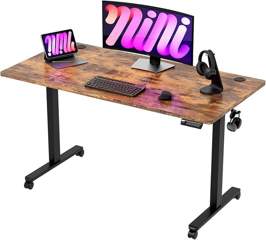 Monomi Electric Standing Desk 48x24 Inches, Height Adjustable Sit Stand Up Desk with Memory Preset, Anti-Collision Ergonomic Computer Desk for Home Office, Vintage Brown