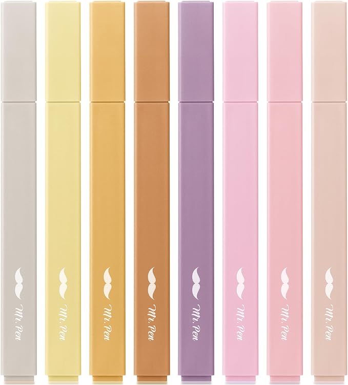 Mr. Pen- Aesthetic Highlighters No Bleed, 8 Pack, Vintage Brown, Chisel Tip | Cute Highlighters Assorted Colors for Journaling, Highlighting, Underlining, Fast Dry, Back to School Supplies