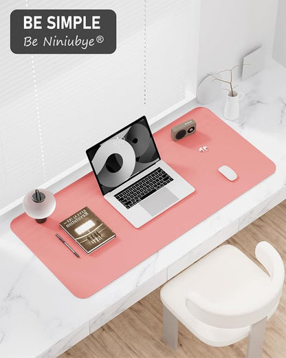 Desk Pad, 23.6" x 13.8" PU Leather Non-Slip Desk Mat Large Mouse Pad for Desktop, Waterproof Laptop Computer Writing Mat for Office, Home, Work, Gaming, Flower Pink