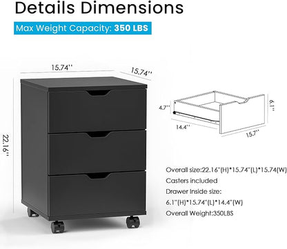Farini Wood File Cabinet for Home Office,Under Desk 3 Drawer Mobile File Cabinet(Black,Non-Assembled)