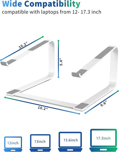 SOUNDANCE Laptop Stand for Desk, Ergonomic Metal Computer Riser for 12-17.3 Inch Laptops, Heavy Duty Stable Desktop Holder, Improves Eye Level & Workspace Organization, White