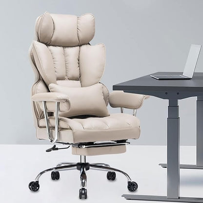 Efomao Big and Tall Office Chair, 400lbs Heavy Duty High Back Executive Chair with 23.6" Extra Wide Seat, PU Leather Desk Chair with Footrest and Padded Armrests, Grey