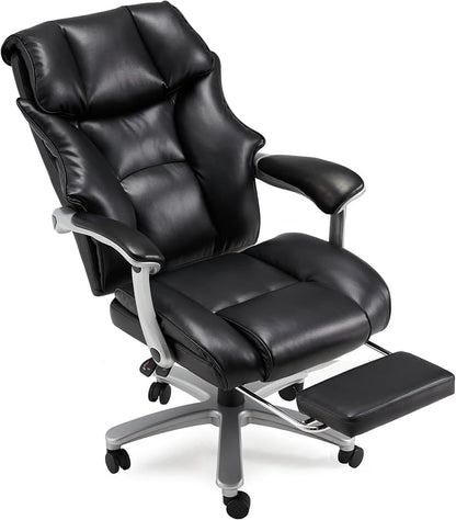 HOMREST Big and Tall Heavy Duty Office Chair 550LBS, Ergonomic Leather Executive Chair with 155° Recline, Large Back Pocket &Footrest, Computer Desk Chair for Heavy People, All Black