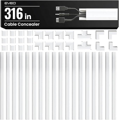 EVEO Cord Hider - 300” Cord Cover Wall Cable Hider, Cable Concealer, Wire Hiders for TV on Wall. Cable Management, Cord Hider Cable Raceway Wire Covers for Cords -18X (L17 W0.95 H0.5) - Medium - White