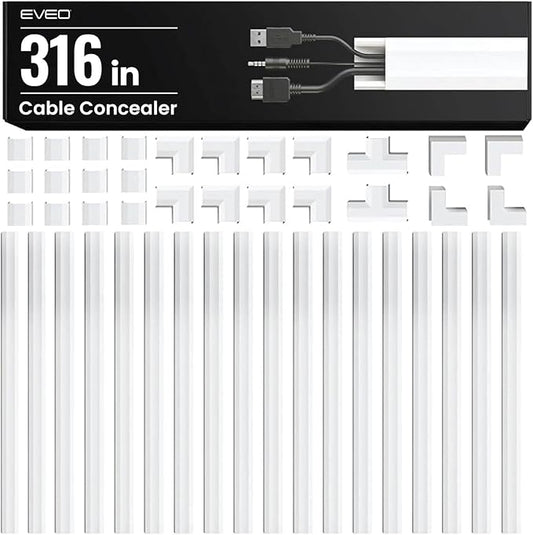 EVEO Cord Hider - 300” Cord Cover Wall Cable Hider, Cable Concealer, Wire Hiders for TV on Wall. Cable Management, Cord Hider Cable Raceway Wire Covers for Cords -18X (L17 W0.95 H0.5) - Medium - White