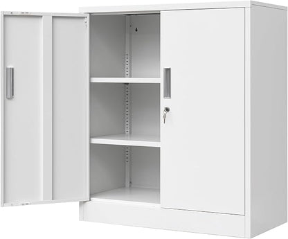 Wanfu Metal Storage Cabinet, 36" H Locking Storage Cabinet with 2 Adjustable Shelves for Garage, Home, Office, Utility Room-White