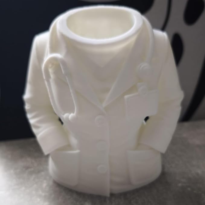 3D Printed Doctor Coat Pen Holder - Realistic Medical Desk Organizer with Stethoscope, White Doctor Sculpture Pen Cup for Office, Nurse, Medical Student Gift 4.8"x2.83"x4.72" (Female Doctor Style 2)