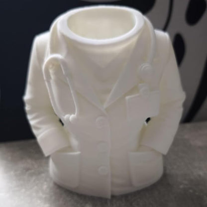 3D Printed Doctor Coat Pen Holder - Realistic Medical Desk Organizer with Stethoscope, White Doctor Sculpture Pen Cup for Office, Nurse, Medical Student Gift 4.8"x2.83"x4.72" (Female Doctor Style 2)