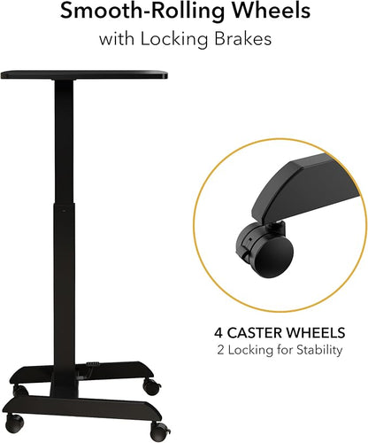 Mount-It! Rolling Laptop Desk Adjustable Height (29.6”-44.2”), Mobile Workstation Cart with 23.6” x 20.5” Desktop, Small Sit-Stand Desk for Home, Office, or Classroom in Black