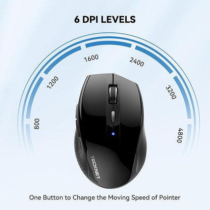 TECKNET 3-Device Bluetooth Mouse, Silent Wireless Mouse with 6-Level DPI up to 4800, 2-Year Battery, 6 Buttons for Wide Compatibility - Black