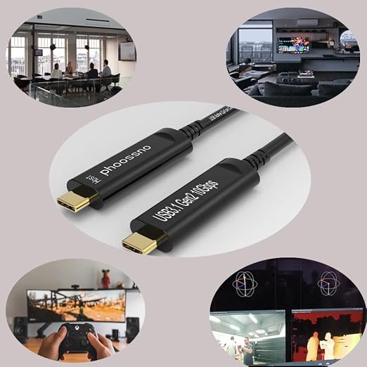 UL CMP Plenum Rated USB C to C Fiber Optical 3.1Cable 10Gbps 30M Compatible with Microsoft Azure Logitech Camera Aver &Vaddio & Barco ClickShare Touch Screen Kinect Intel RealSense