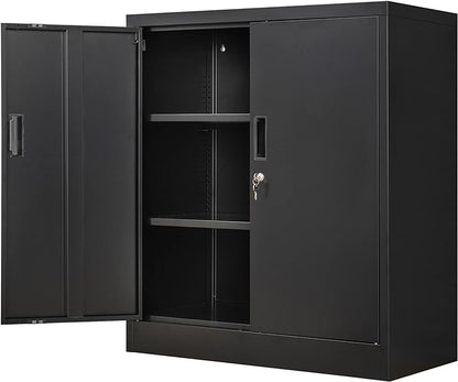 Wanfu Metal Storage Cabinet, 36" H Locking Storage Cabinet with 2 Adjustable Shelves, Metal Cabinets for Garage, Home, Office, Utility Room-Black