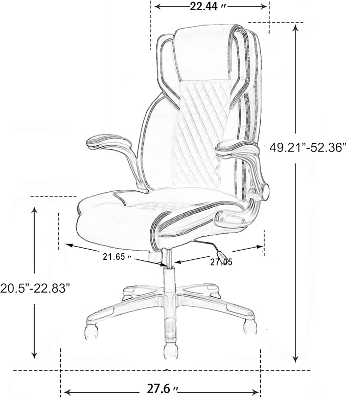 Brown Leather Office Chair with Flip up Arms, High Back Ergonomic Executive Office Chairs with Wheels, 90-120° Rocking Office Desk Chair with Lumbar Support, Swivel Task Chairs