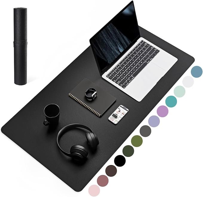 YSAGi Non-Slip Leather Desk Pad, Waterproof Laptop Computer Desk Keyboard Mat, Table Protector Blotter Mat, Large Mouse Pad for Office/Work/Home/Decor(Black, 31.5" x 15.7")