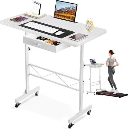 GTPLAYER Small Standing Desk Adjustable Height Small Computer Desk Mobile Portable Rolling Laptop Table with Wheels 32" Computer Workstation Sit Stand Desks Portable Standing Table Treadmill desks