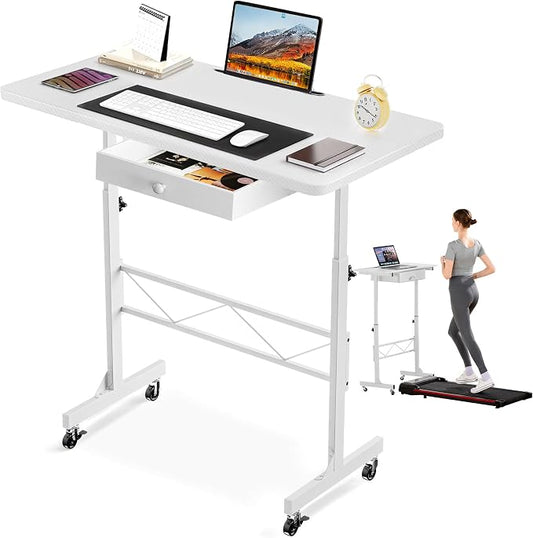 GTPLAYER Small Standing Desk Adjustable Height Small Computer Desk Mobile Portable Rolling Laptop Table with Wheels 32" Computer Workstation Sit Stand Desks Portable Standing Table Treadmill desks