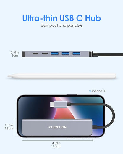 LENTION 6-in-1 USB C Hub, 4K@60Hz HDMI, 100W PD, 3 USB 3.0, USB-C Data | Ideal for Work & Study, Stable Driver 3.0 Adapter, Compatible with macOS, iOS/iPadOS, Windows & ChromeOS (CE35p, Space Gray)