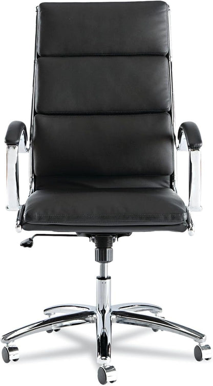 Alera Neratoli Series High-Back Swivel/Tilt Chair, Black Leather, Chrome Frame