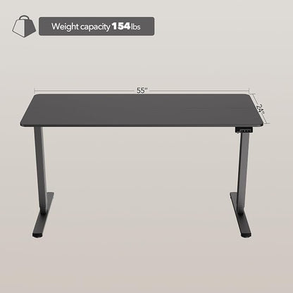 LongKe Electric Standing Desk Adjustable Height, 55x24 Inches Sit Stand up Desktop for Home Office, Ergonomic Rising Computer Table with Memory Preset, Black