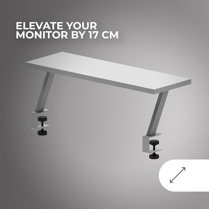 Mars Gaming MGDS, Monitor Raiser, Increases Monitor by 17 cm, Ergonomic Steel Table Stand, Carbon Fibreboard 60 x 20 cm, Screen Mount for Desks with 10 to 33 mm Thickness, White