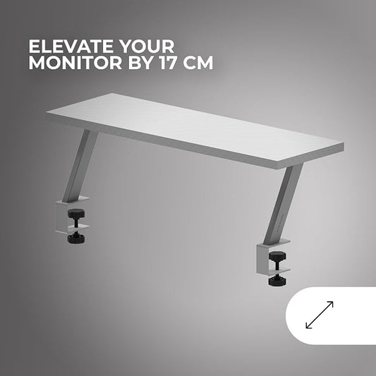 Mars Gaming MGDS, Monitor Raiser, Increases Monitor by 17 cm, Ergonomic Steel Table Stand, Carbon Fibreboard 60 x 20 cm, Screen Mount for Desks with 10 to 33 mm Thickness, White