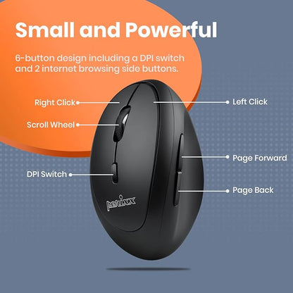 Perixx Perimice-719L, Left Handed Wireless Vertical Mouse, Portable Size for Laptops Computer, 3 Level DPI