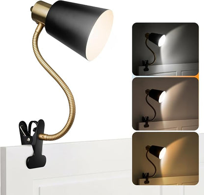 Desk lamp Eye-Caring Table Lamps, 360°Rotation Gooseneck Clip on Lamp Reading Light, Portable Reading Book Light, Clamp Light, Study Desk Lamps for Bedroom and Office Home Lighting (Black and Gold)