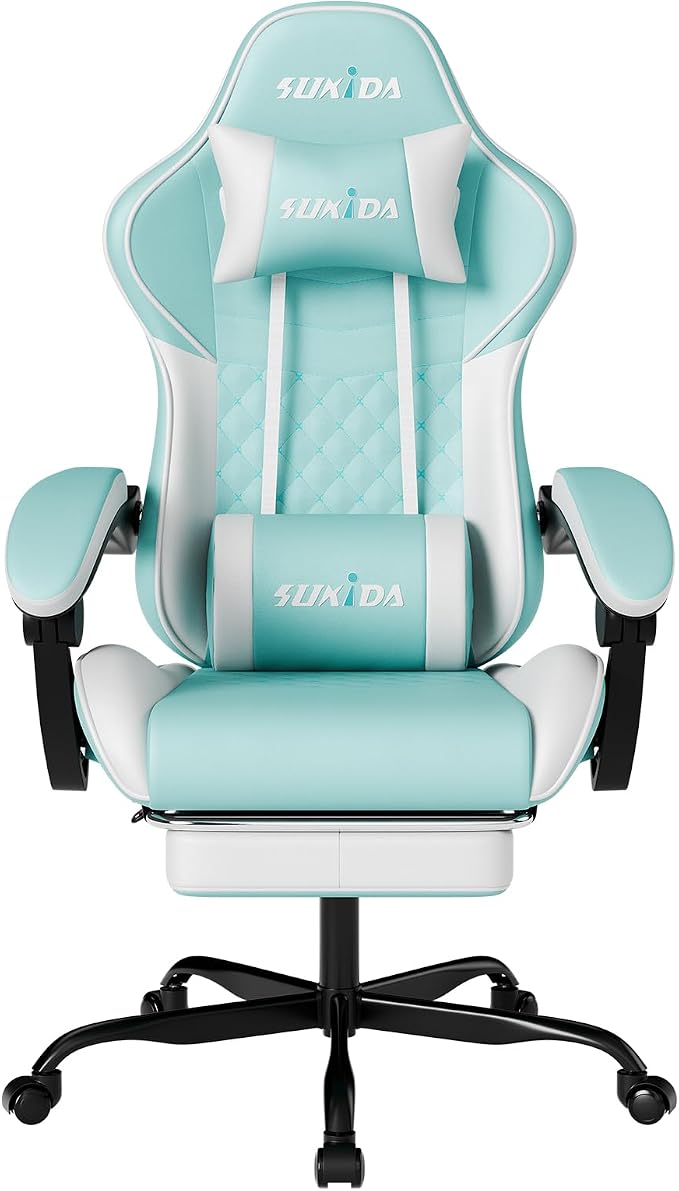 Ergonomic Video Gamer Chairs Gaming Computer Chair Gamer Chairs for Adults Massage Lumbar Support Swivel Height Adjustable Headrest Backrest