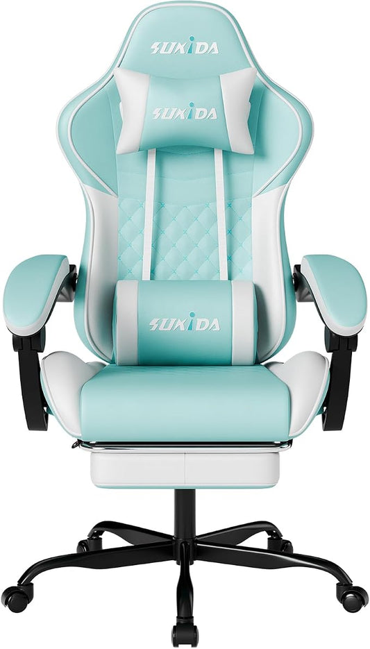 Ergonomic Video Gamer Chairs Gaming Computer Chair Gamer Chairs for Adults Massage Lumbar Support Swivel Height Adjustable Headrest Backrest