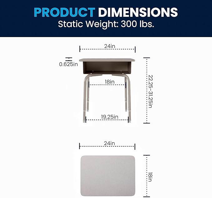 Flash Furniture Billie Student Desk - Gray Granite Open Front School Desk - Silver Metal Frame - 24"W x 18"D Adjustable Height, Durable for School or Remote Learning