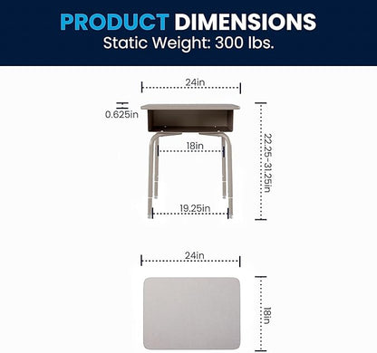 Flash Furniture Billie Student Desk - Gray Granite Open Front School Desk - Silver Metal Frame - 24"W x 18"D Adjustable Height, Durable for School or Remote Learning