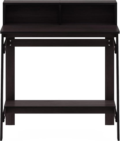 Furinno Simplistic 32-Inch Brown Computer Desk, Small Office Desk, Rectangular Home Office Desk with Shelf, Gaming Desk for Home Office, Bedroom, Study Room, Dark Mocha