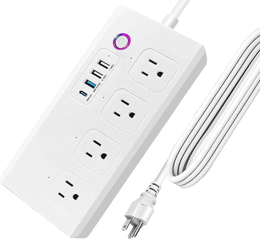 XENON Smart Plug Power Strip，Surge Protector with 4 Individually Controlled Smart Outlets, Voice Control,4 USBs (incl. 20W USB-C), Compatible with Alexa and Google Home,5Ft Extension Cord
