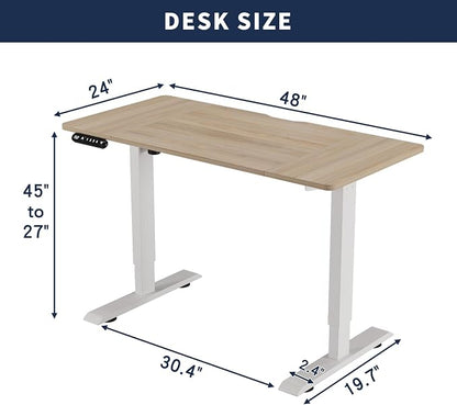 48 Inch Electric Standing Desk with USB Charging Port, Height Adjustable Sit Stand Desk with Memory Presets, Spacious Desktop and Sturdy Metal Frame for Home Office