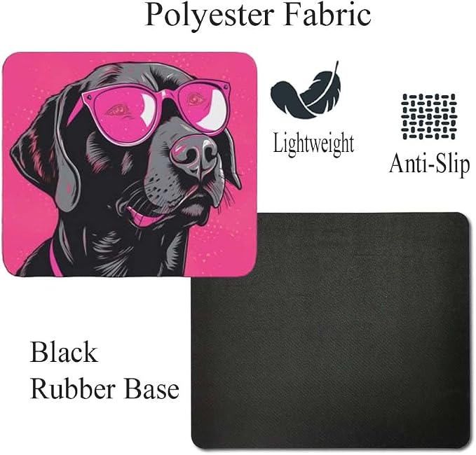 Pink Mousepad Glamour Dog Labrador Retriever Mouse Pad for Home Office Gaming Working Desk Computer Desktop Accessories Non-Slip Rubber Mousepad for Dog Lovers