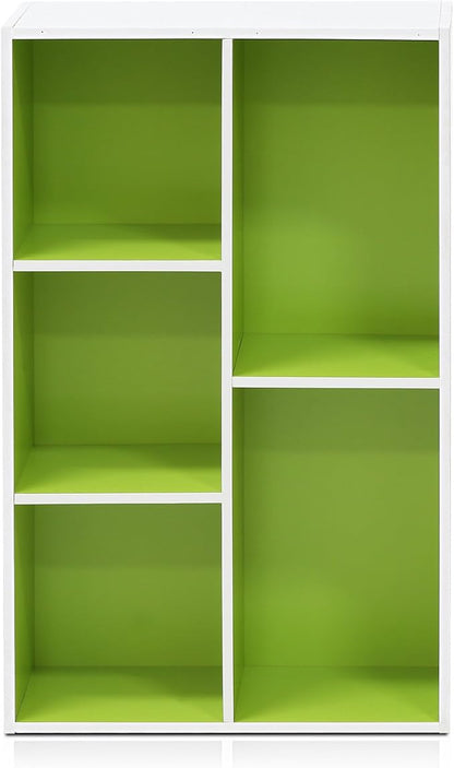 Furinno LUDER Book Shelf, 5-Cube Bookshelf, Reversible Bookcase, 9.4 x 19.5 x 31.5, Easy Assembly, for Living Room, Bedroom, Home Office, White/Green