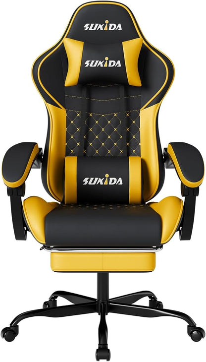 Ergonomic Video Gamer Chairs Gaming Computer Chair Gamer Chairs for Adults Massage Lumbar Support Swivel Height Adjustable Headrest Backrest
