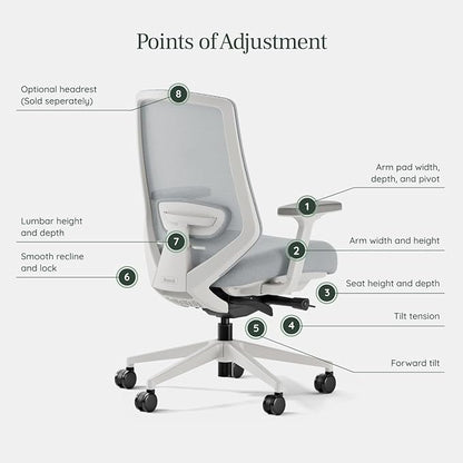 Branch Ergonomic Chair Pro - Mesh Office Chair with 14 Points of Adjustment - Height, Depth & Tilt Adjustable - 5D Armrests - Forward Tilt, Smooth Recline, and Lumbar Support - Mineral