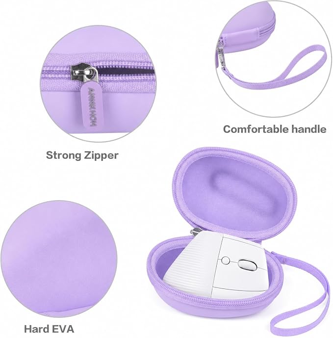ANKHOH Case for Logitech Lift Vertical Ergonomic Mouse, Travel Carrying Holder Storage Box for Logi Wireless Bluetooth Cordless Upright Mouse - Bag Only (Purple)