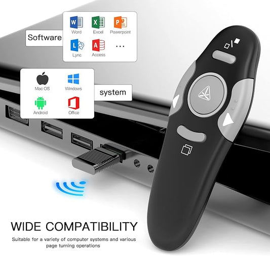 QUI Presentation Clicker Wireless Presenter Remote Clicker for PowerPoint Presentation Remote, PowerPoint Slide Advancer for Mac/Windows/Google Slide/Keynote, Black, A