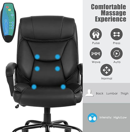 Giantex 500 lbs Big and Tall Office Chair, Massage Executive Chair w/ 6 Vibrating Points, Wide Seat Large Leather High Back Computer Task Desk Chair, Comfortable Headrest, Padded Armrest