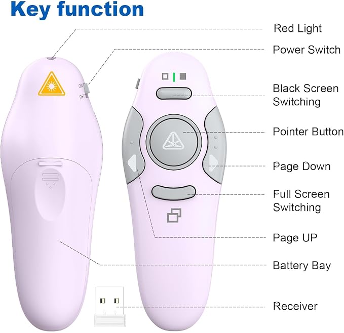 QUI Presentation Clicker Wireless Presenter Remote Clicker for PowerPoint Presentation Remote, PowerPoint Slide Advancer for Mac/Windows/Google Slide/Keynote, Purple, A