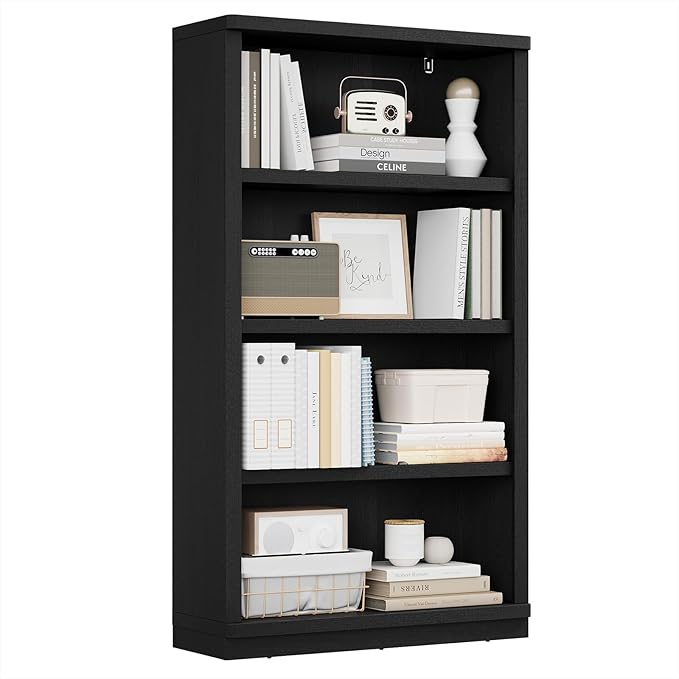 Rresyet 4 -Tier Bookcase, 31" Tall Book Shelf, 55” Wide Bookshelves, Wooden Bookcase Display Storage for Home Office, Living Room and Study Room (Black)