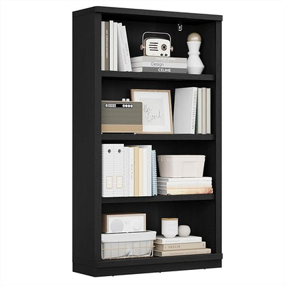 Rresyet 4 -Tier Bookcase, 31" Tall Book Shelf, 55” Wide Bookshelves, Wooden Bookcase Display Storage for Home Office, Living Room and Study Room (Black)