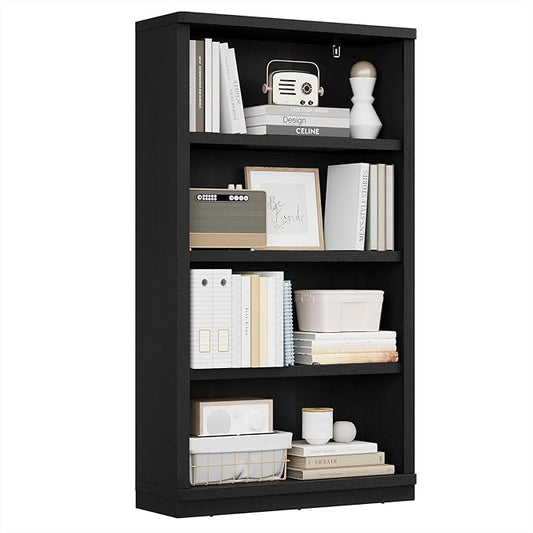Rresyet 4 -Tier Bookcase, 31" Tall Book Shelf, 55” Wide Bookshelves, Wooden Bookcase Display Storage for Home Office, Living Room and Study Room (Black)