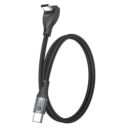 USB C Cable Right Angle - [1Pack 1.6FT] 60W Fast Charging USB C Cable Braided USB Type C Data Cable, 90 Degree C Port Charger Cord for iPhone 17/16/15 Pro Max, Tesla Model Y, MacBook, iPad, Samsung