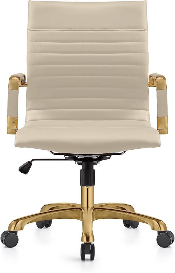 LeisureMod Harris Modern Ergonomic Executive Office Chair, High-Back Leather Conference Desk Chair with Adjustable Height, Tilt Control, 360° Swivel & Gold Frame for Home Office